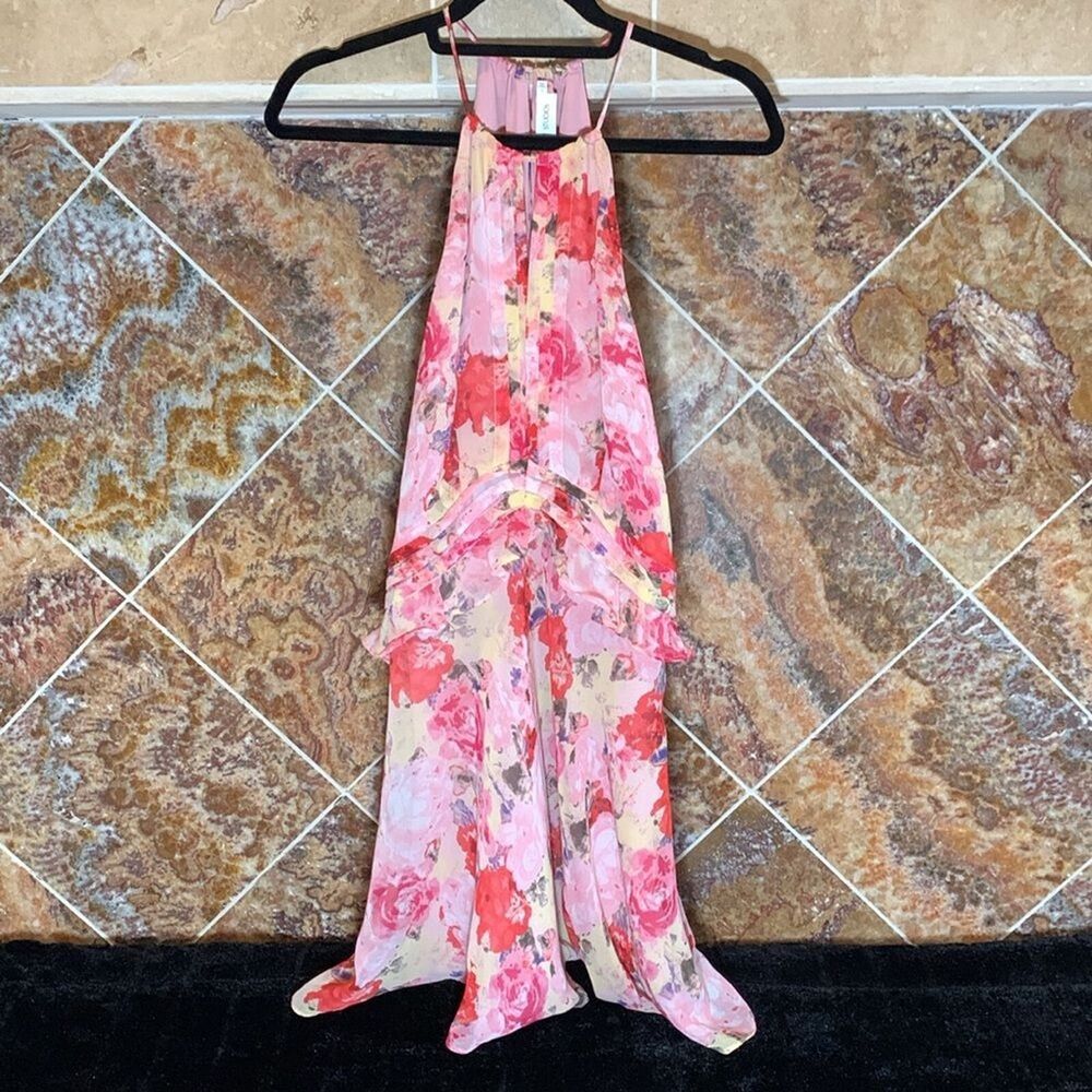 Floret Studios Floral Ruffle Waist A-line Dress in Pink Floral Size Large - Picture 7 of 16